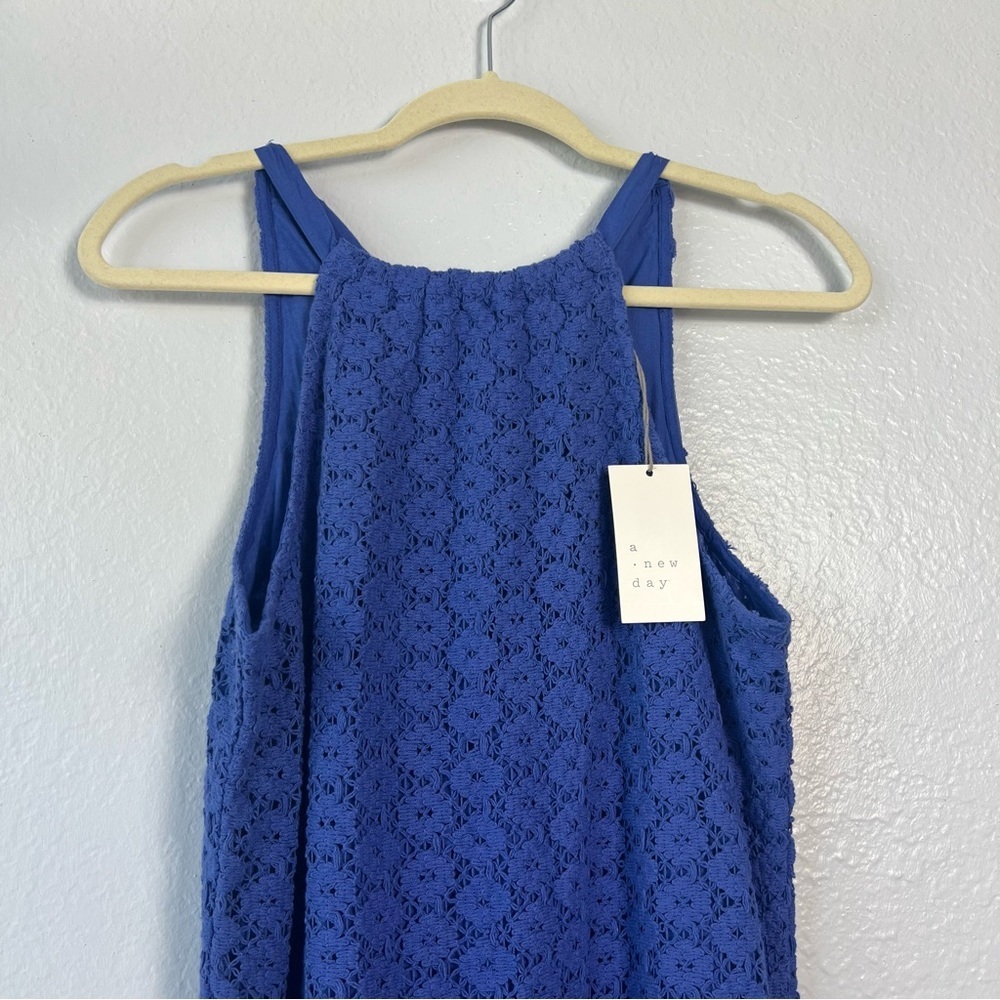 A New Day Blue Crochet‎ Lace Halter Midi Dress | 100% Cotton | Size Small - Picture 9 of 17